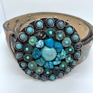 Leatherock Turquoise Embossed Belt Size 32
